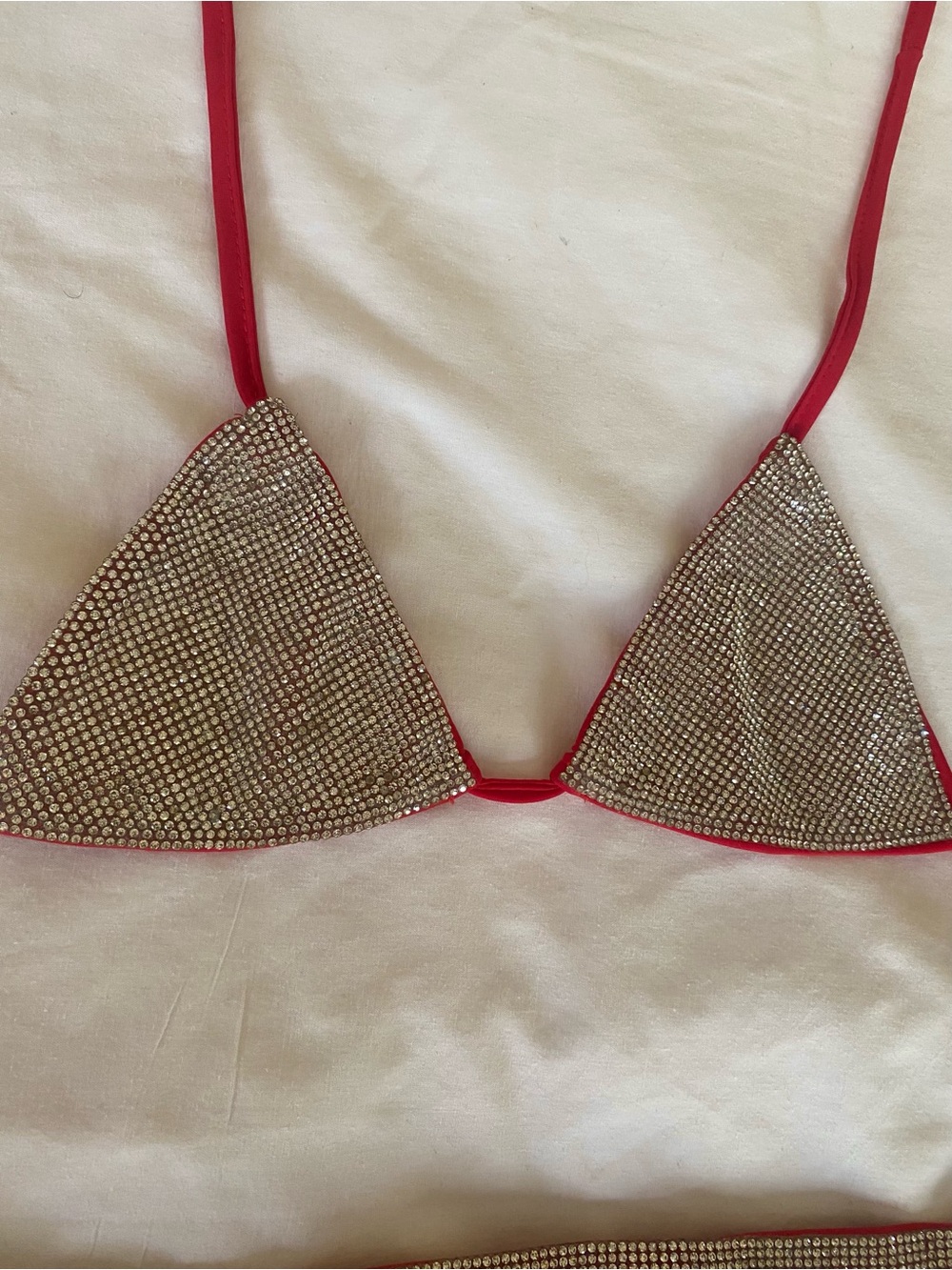Red Rhinestone-Embellished Triangle Bikini - Picture 2 of 3